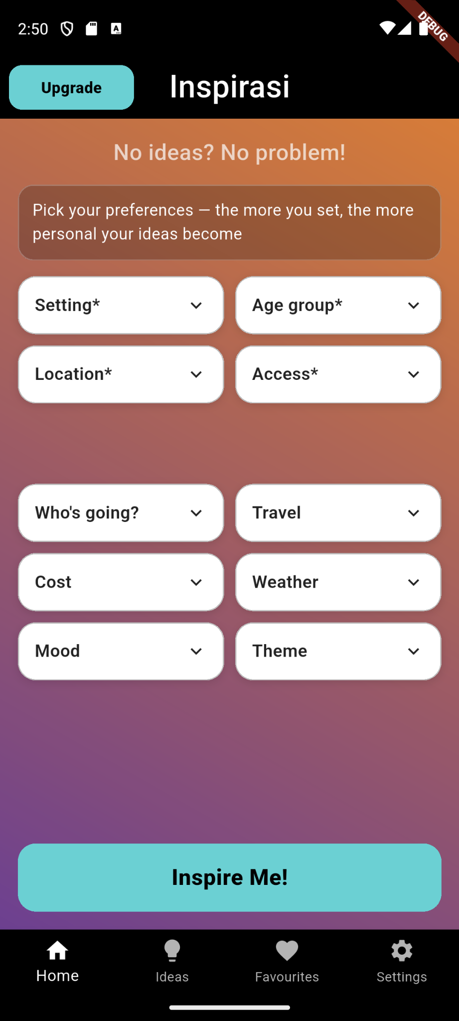 Inspirasi app screen