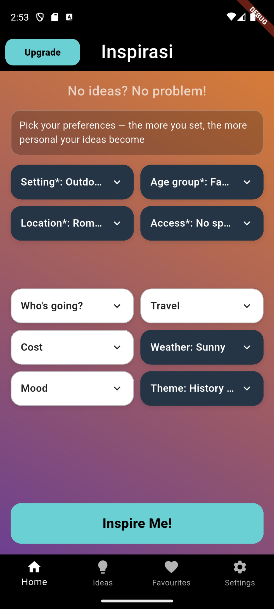 Inspirasi home screen with selected filters
